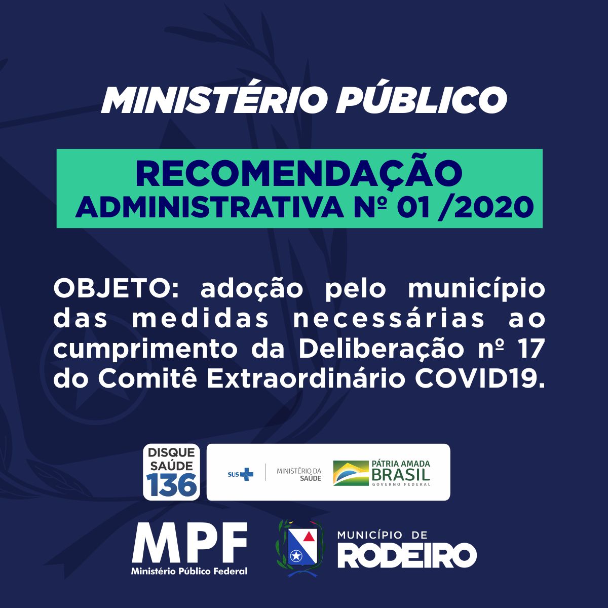 Ministério Público envia recomendação para a intensificação das medidas de enfrentamento ao novo coronavírus no município 